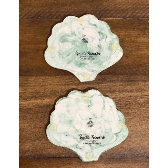 NWT: Anthropologie - Pair of  Pernille Rosenkilde, Green Scalloped Coasters - Picture 4 of 8